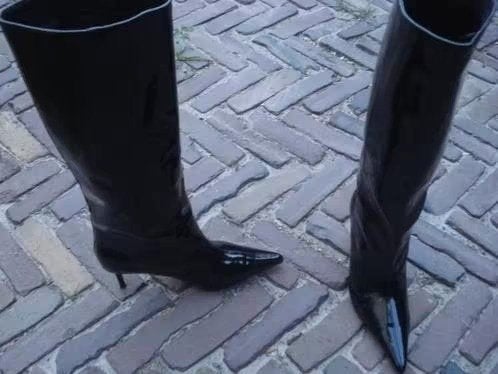 GRATIS VERZENDEN ZWARTE LAK LUXE VINTAGE DRESSING LAARZEN 39, Hoge laarzen, Verzenden, Zwart, Zo goed als nieuw