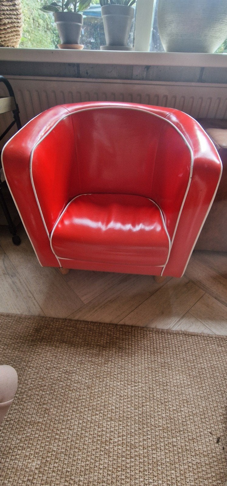 kinder fauteuil rood fauxleer. jaren 70 stijl., Ophalen, Gebruikt, Overige typen