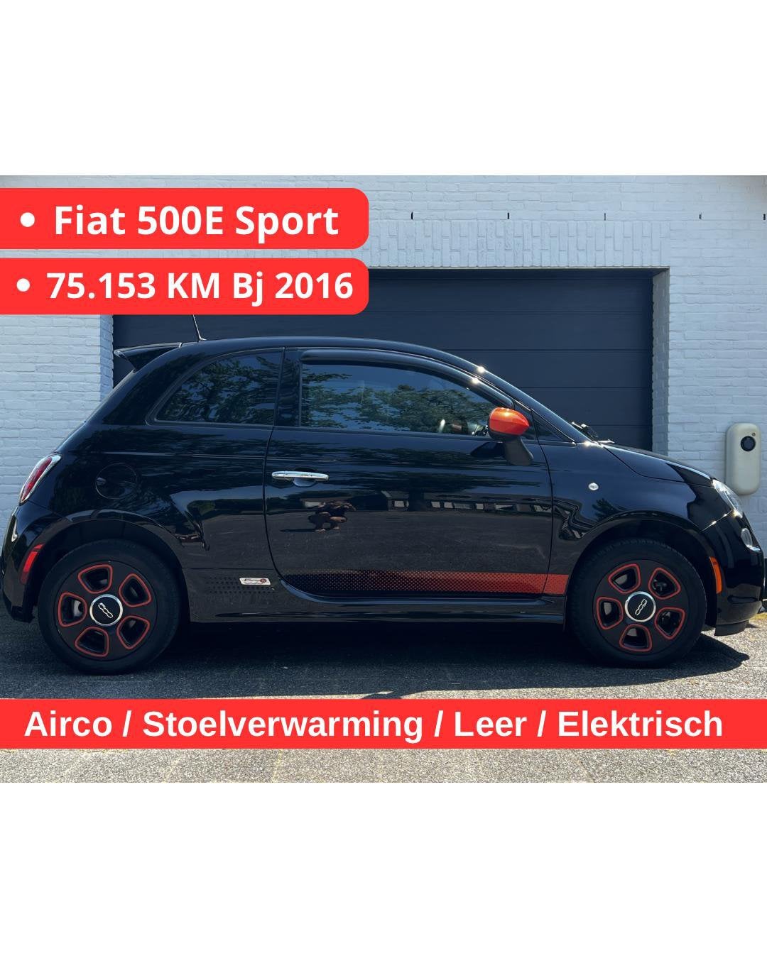 Fiat 500e | Sport | 2016 | Airco| Zwart |, Auto's, Fiat, Automaat, Zwart, 4 stoelen, Zwart