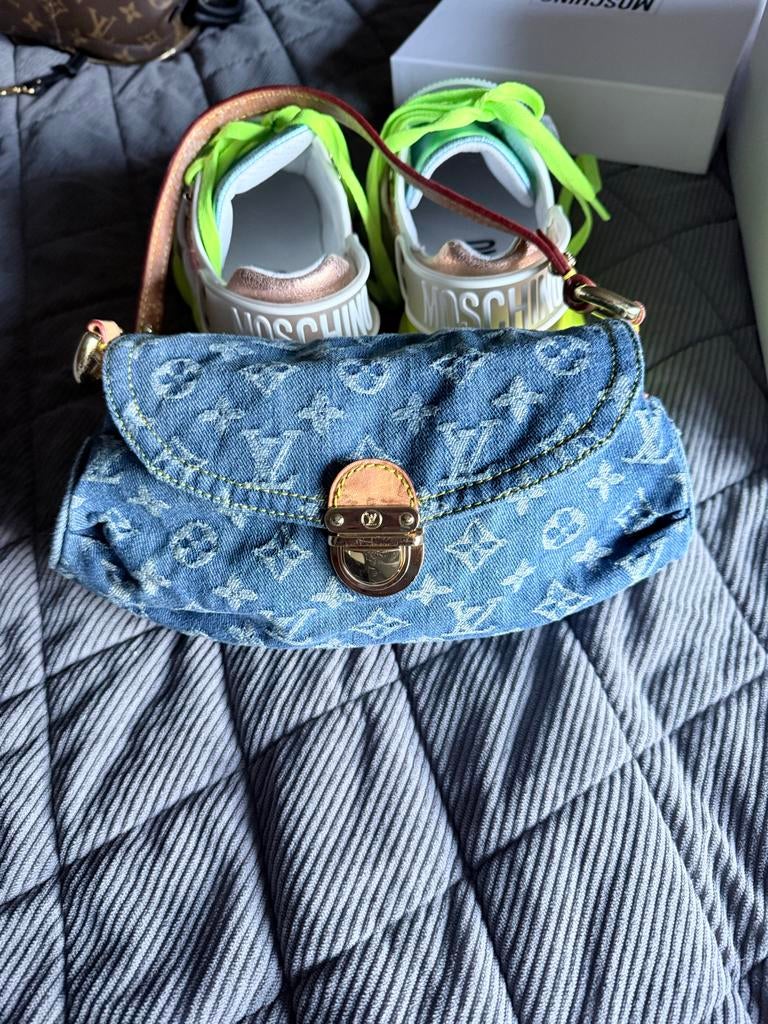 Denim tas met  monogram patron, Ophalen of Verzenden, Gebruikt, Blauw, Handtas