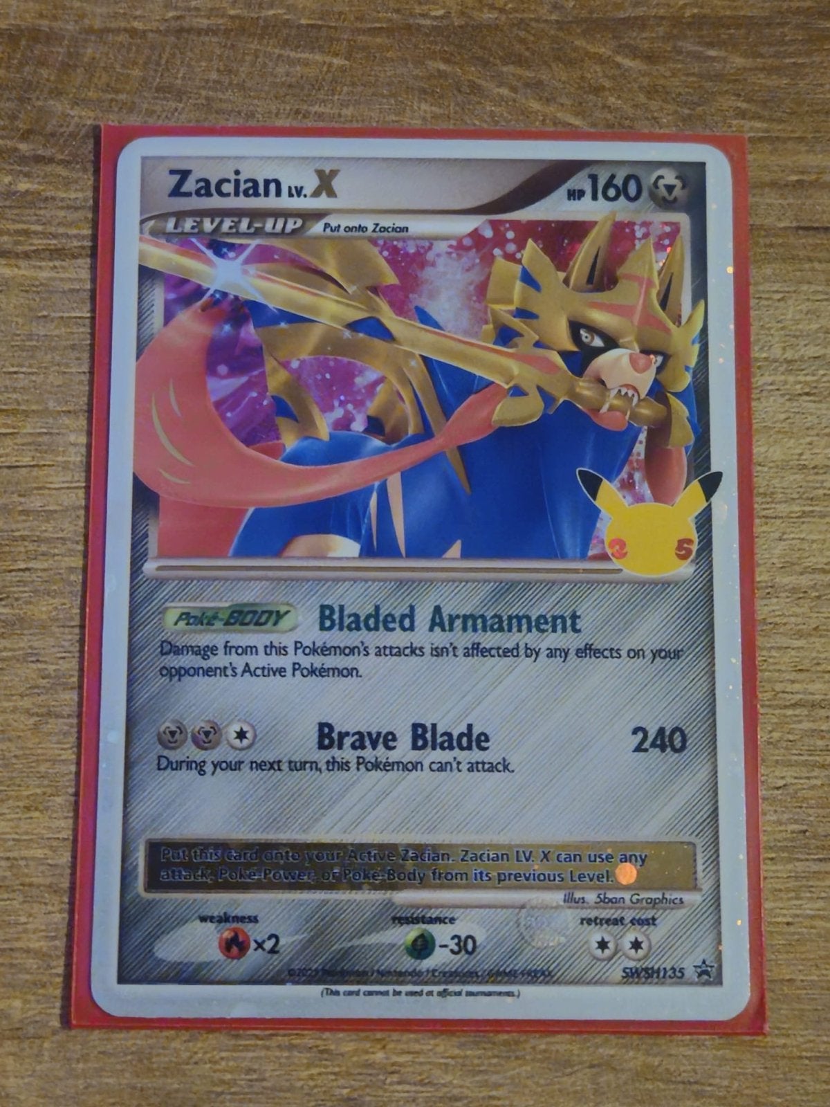 Zacian LV.X Pokémon Kaart SWSH135 - Celebrations, Ophalen of Verzenden, Zo goed als nieuw, Losse kaart