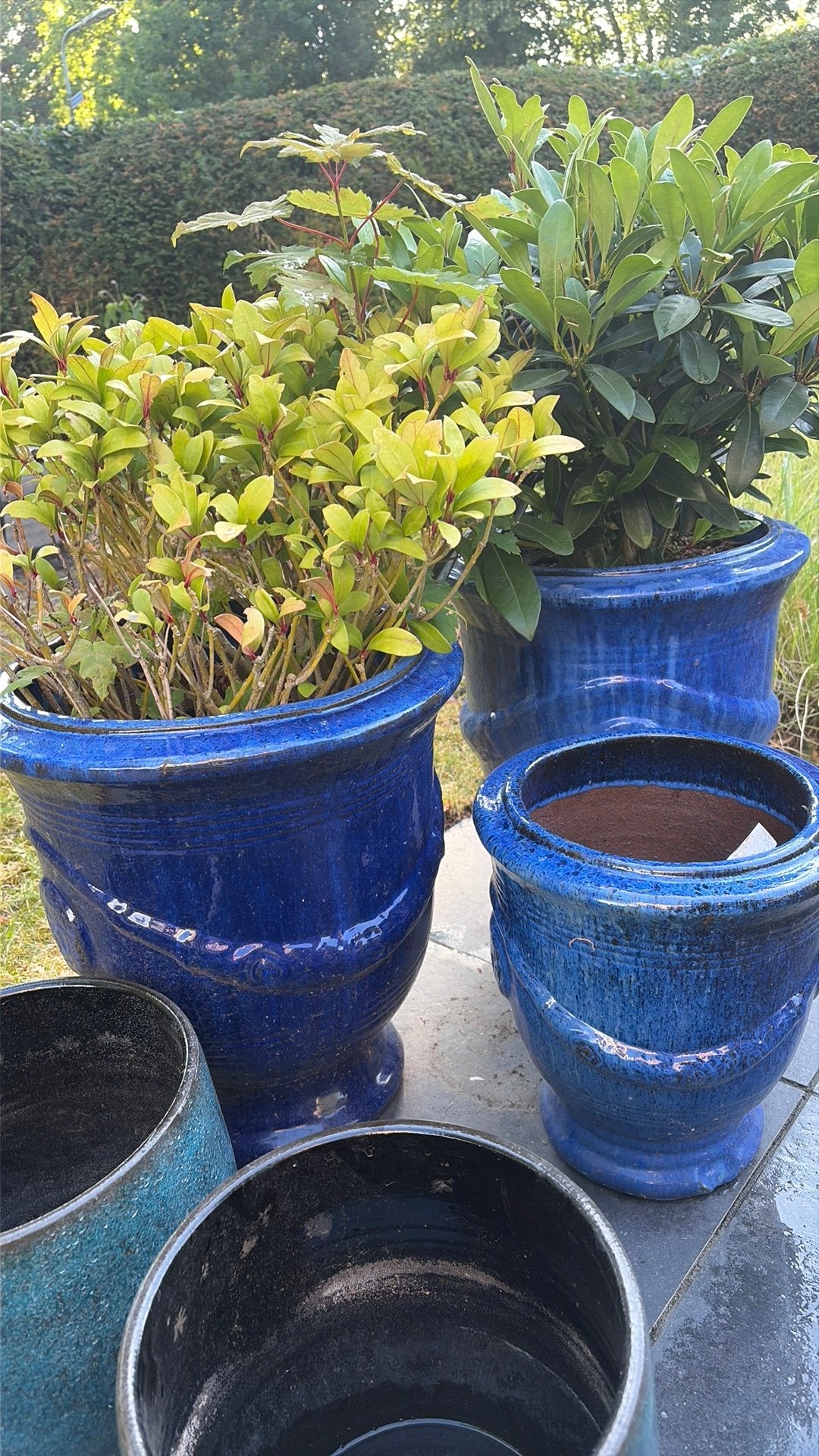3 Blauwe geglazuurde Anduze pot 'Falling Blue' - 19L, Tuin en Terras, Bloempotten, Ophalen, Balkon, 40 cm of meer, Rond