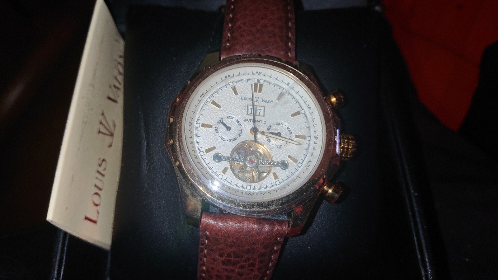Louis Valon herenhorloge kinetic, Overige merken, Leer, Staal, Polshorloge