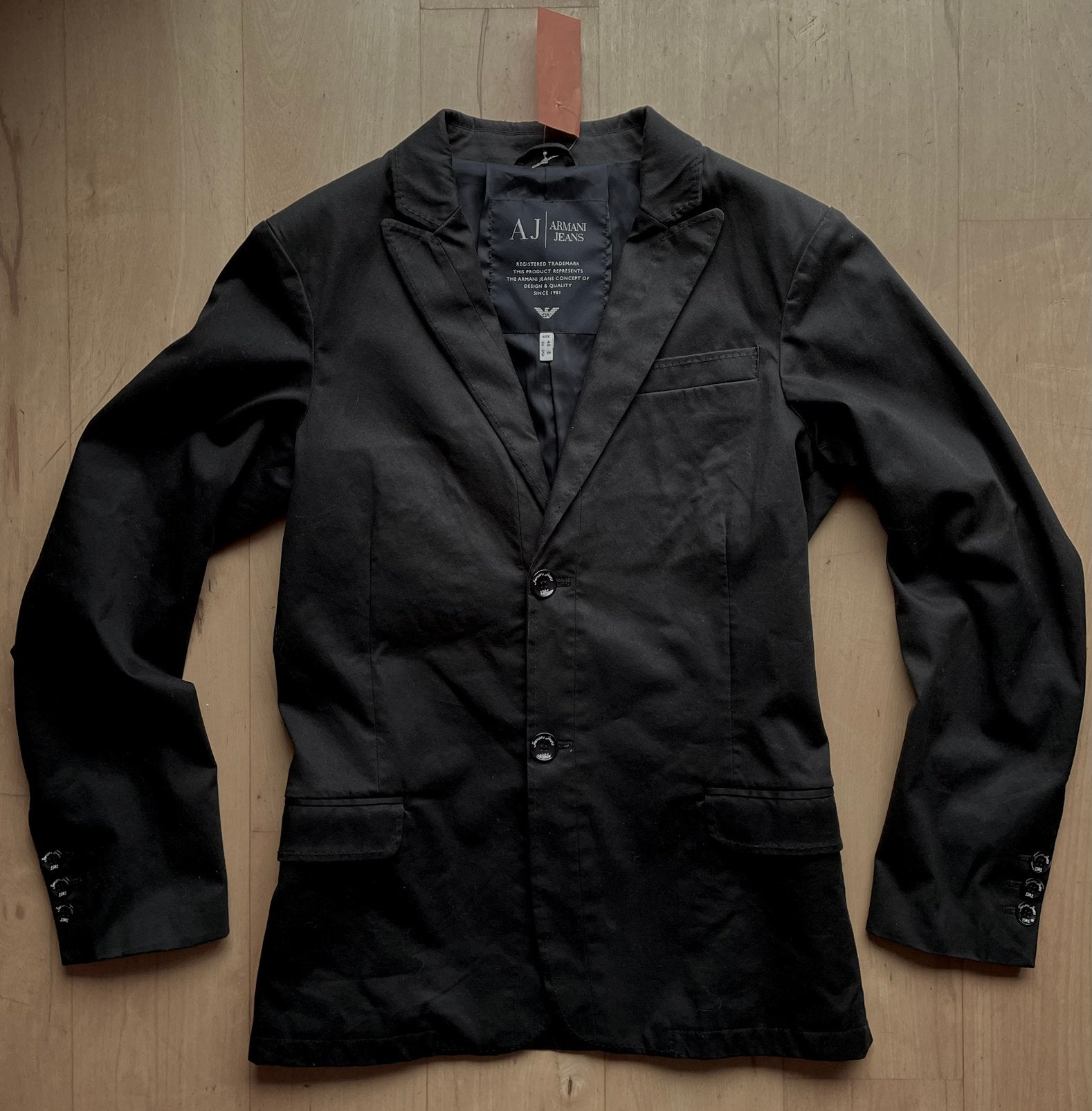 Armani design denim / jeans colbert / blazer zwart 48, Ophalen of Verzenden, Maat 48/50 (M), Zwart