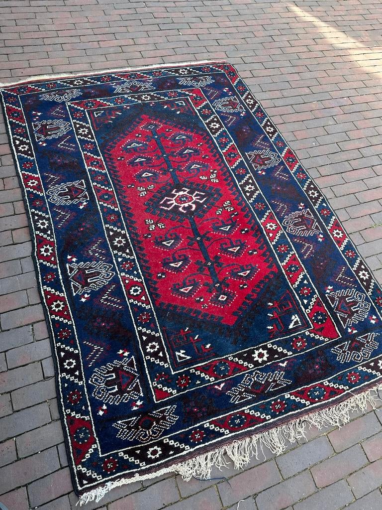 Turks handgeknoopt oosters tapijt van echt wol, Huis en Inrichting, Stoffering | Tapijten en Kleden, Gebruikt, 100 tot 150 cm