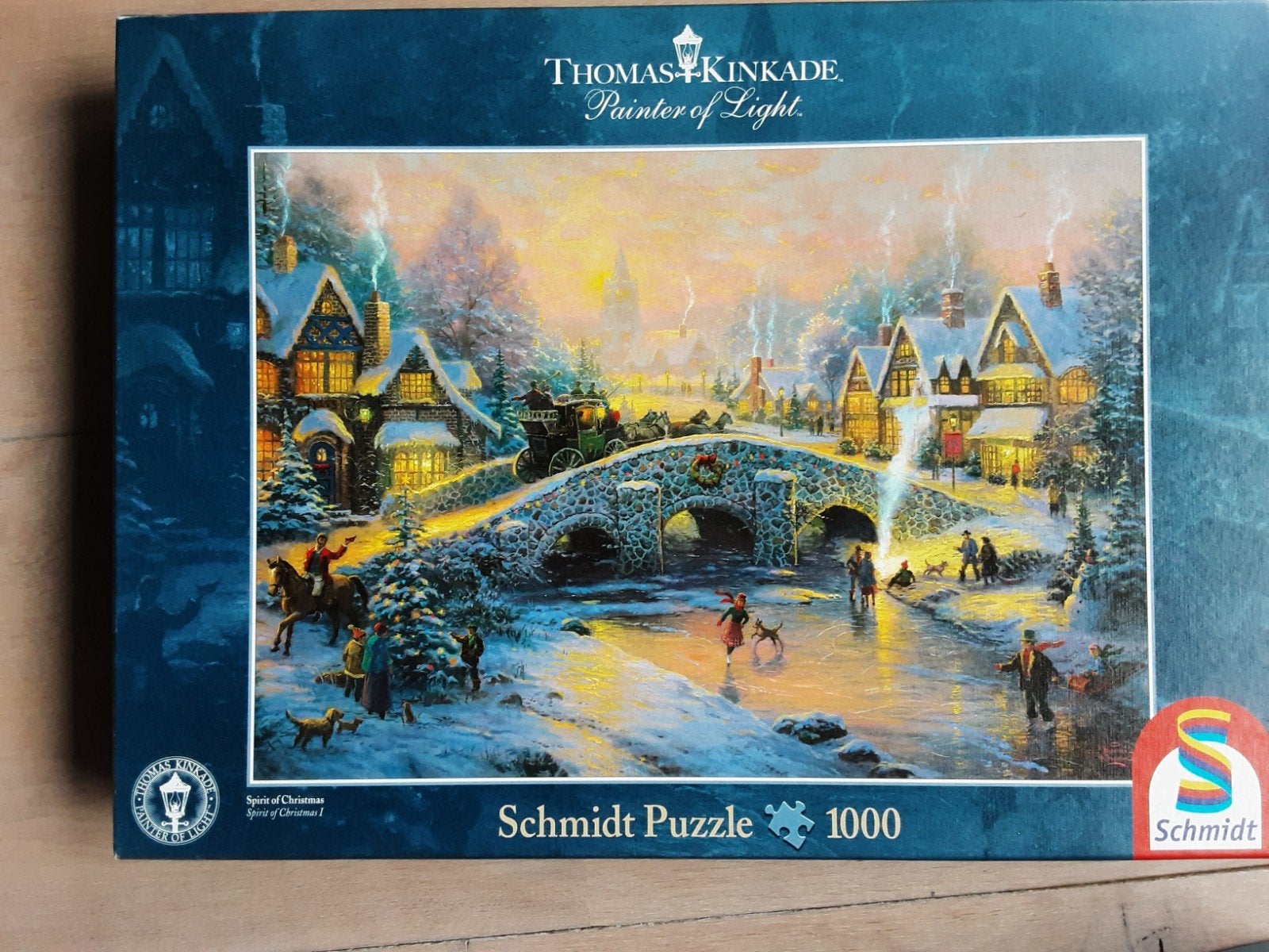 Kerstpuzzel Thomas Kinkade 1000 stukjes Schmidt, Ophalen of Verzenden, 500 t/m 1500 stukjes, Zo goed als nieuw, Legpuzzel
