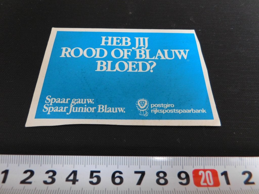 sticker postgiro rps heb jij rood of blauw bloed?, Ophalen, Zo goed als nieuw