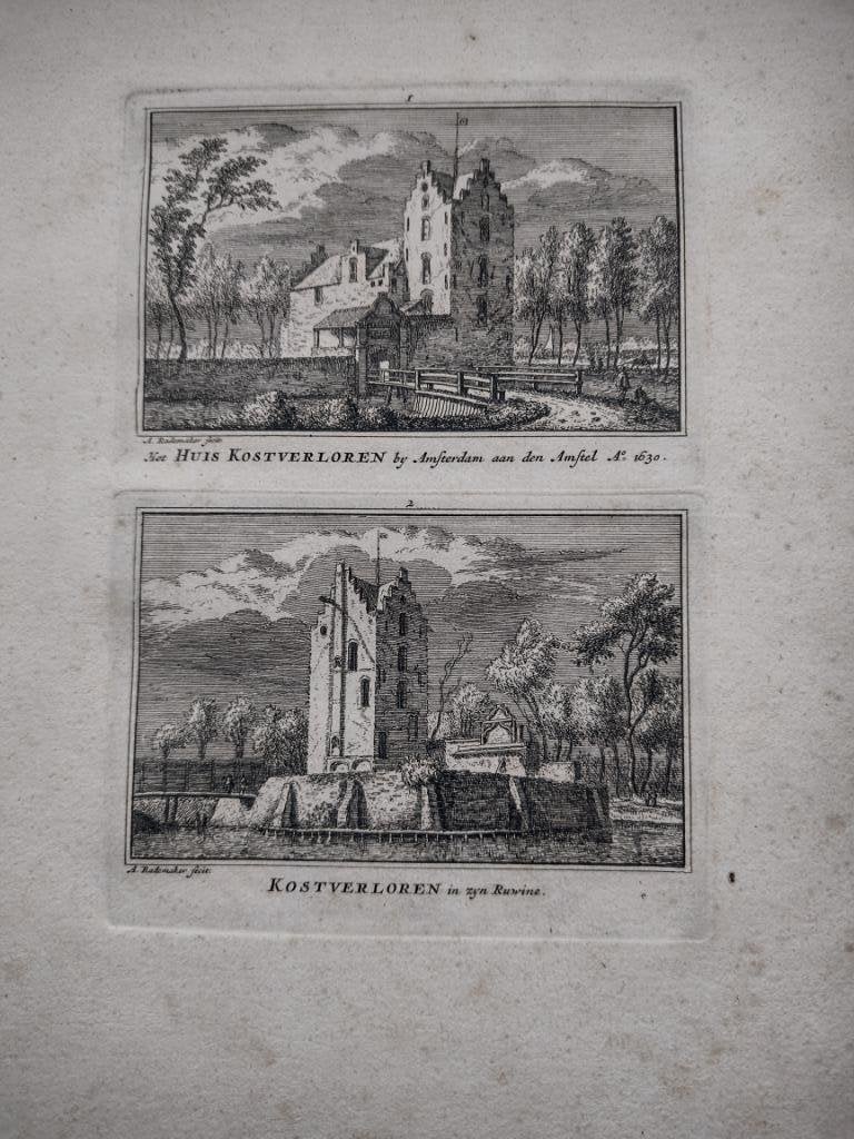 001-002 Amsterdam Huis Kostverloren dl 3 Kopergravure, Ophalen of Verzenden