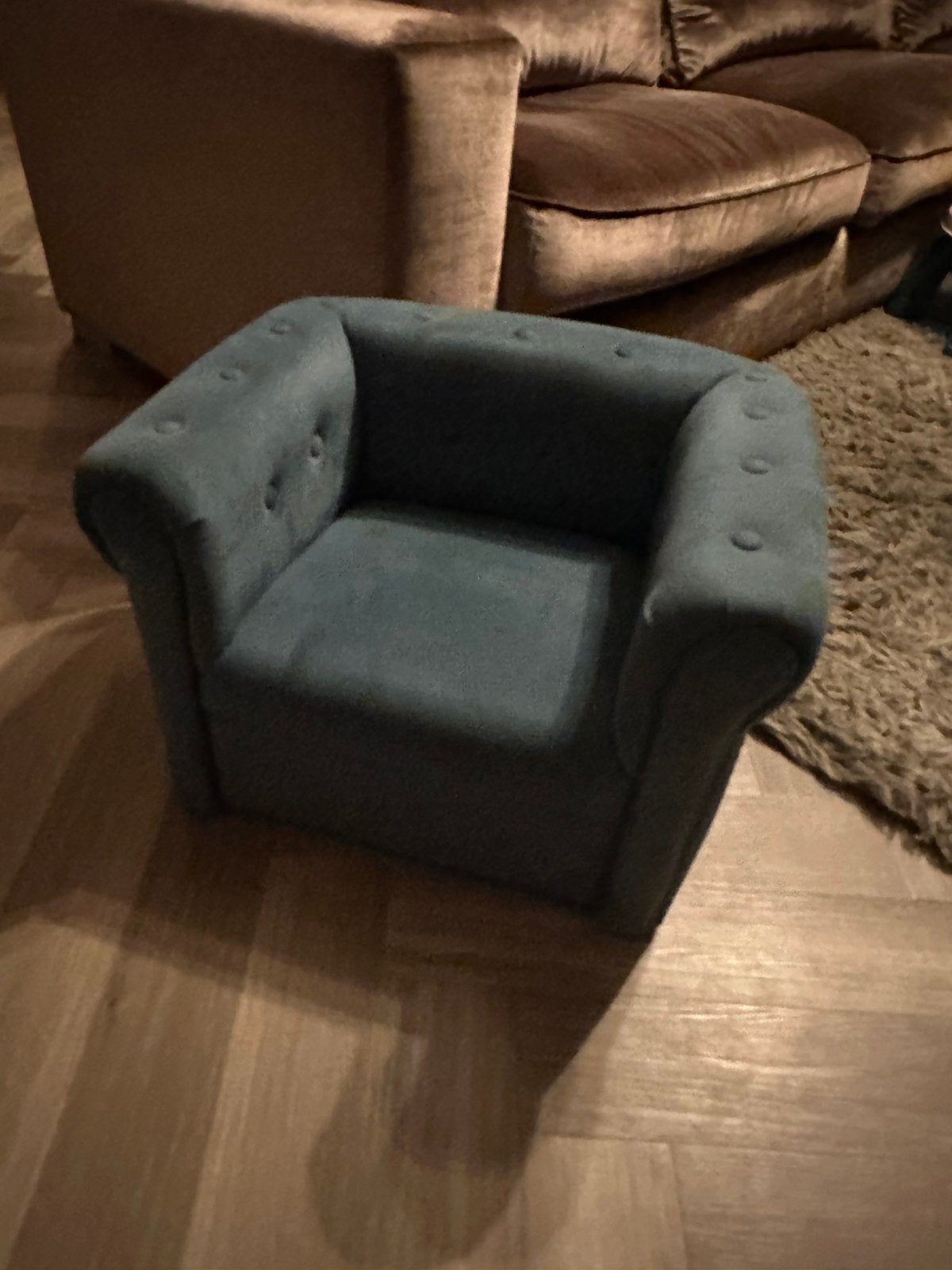 Xenos groene velvet kinderstoel, Ophalen, Eenpersoons, Minder dan 75 cm, Zo goed als nieuw