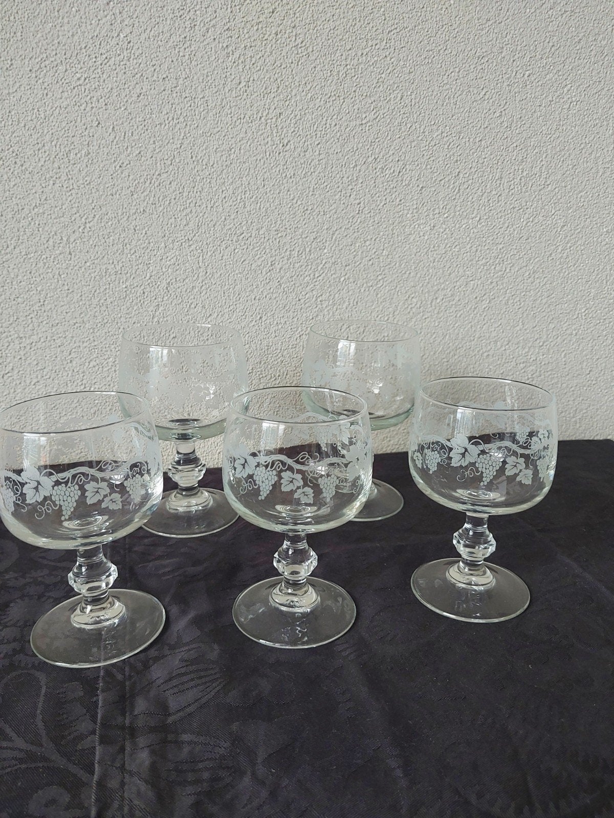 Vintage Luminarc "Sarment" glazen met druivenprint set van 5, Ophalen of Verzenden, Zo goed als nieuw, Overige typen