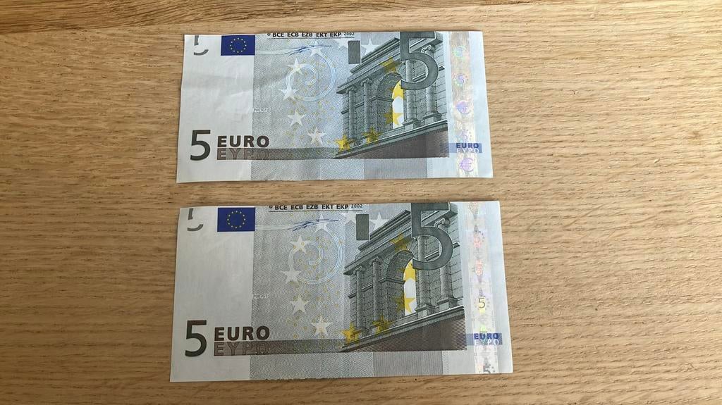 2x ‘miscut’ - eurobiljetten - Duisenberg, Ophalen of Verzenden, Overige landen