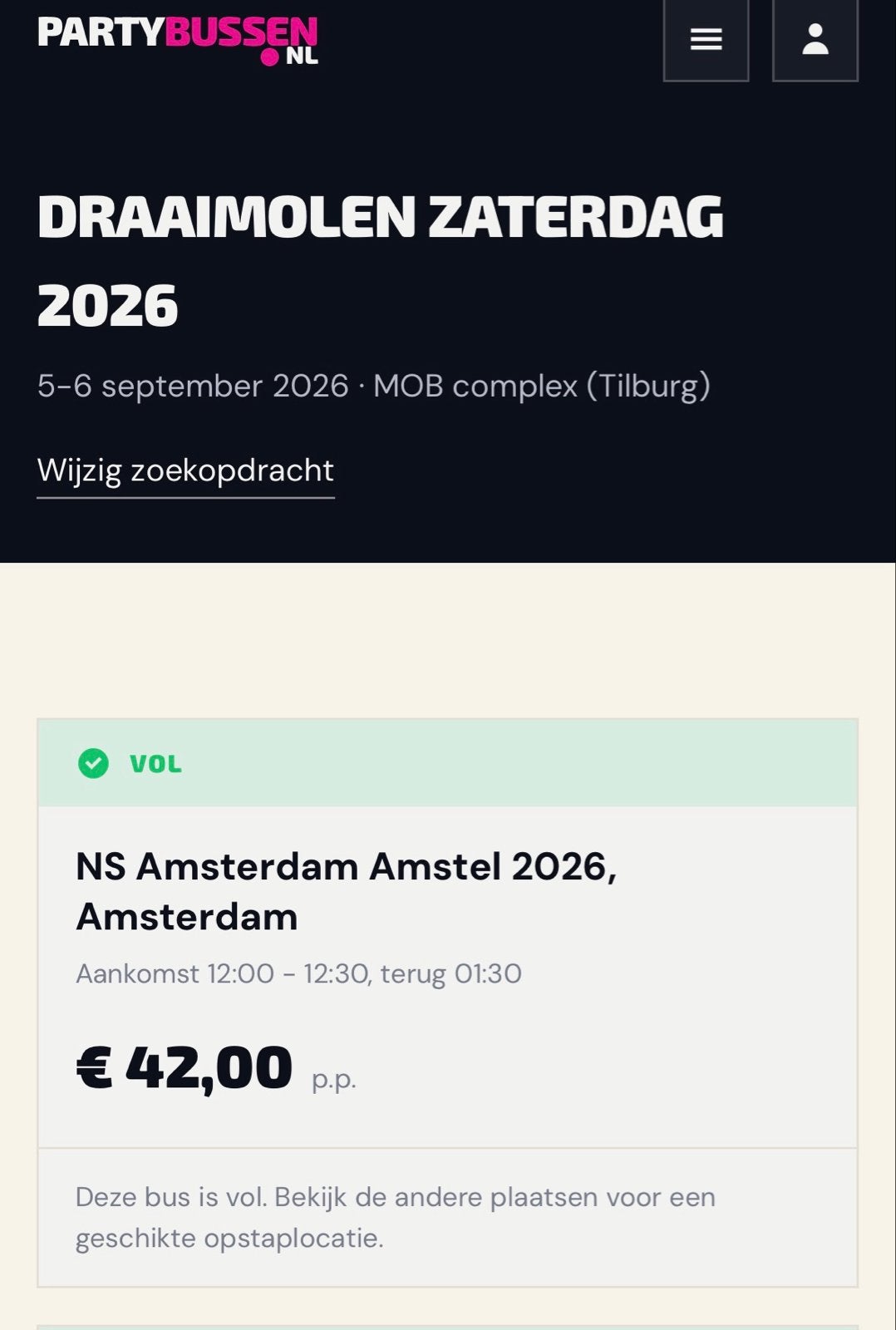 Bus ticket : Draaimolen festival vanaf Amstel station, Eén persoon