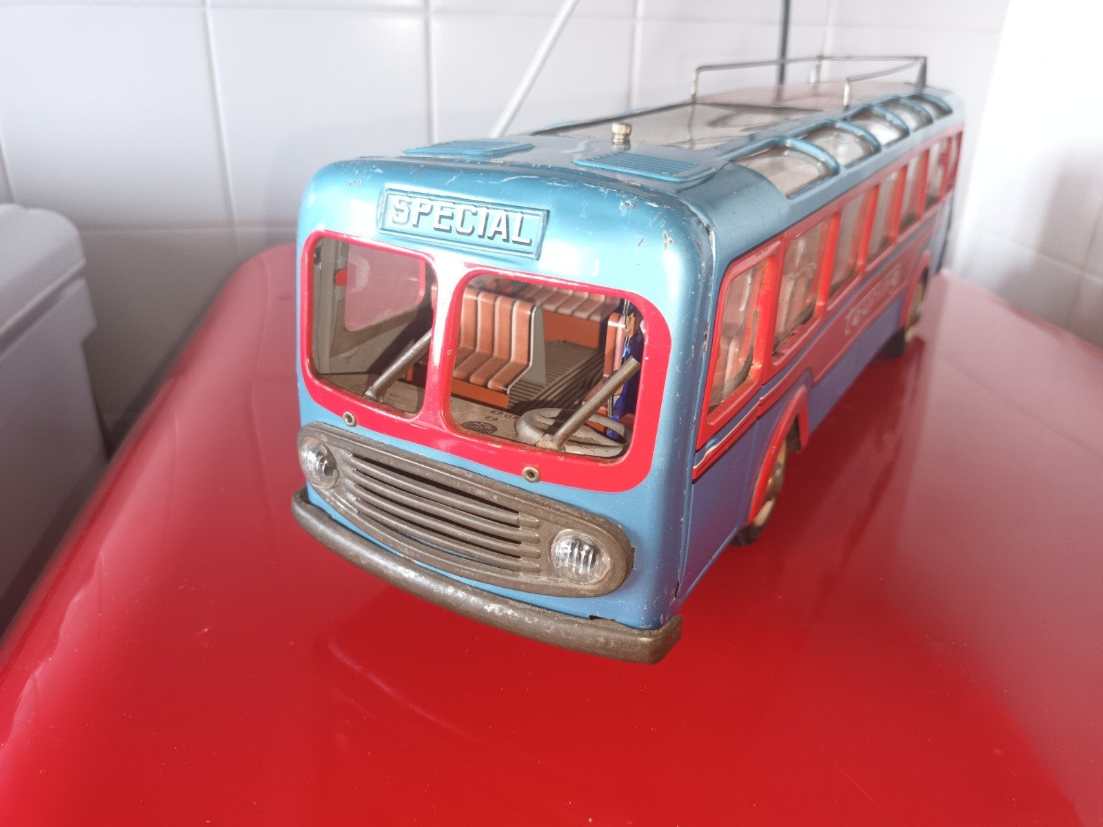 Blikken Speelgoed. auto bus 1950. frictie. Joustra france., Ophalen of Verzenden