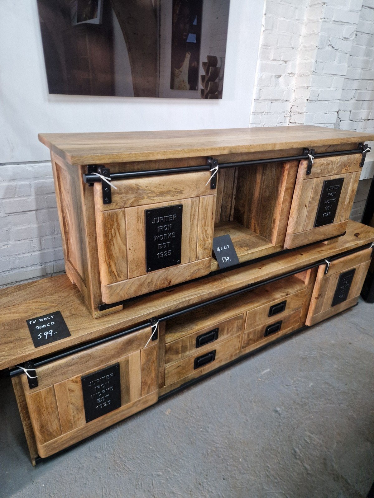 Mooie nieuwe mangohouten tv-kasten, 150 tot 200 cm, Nieuw, Ophalen of Verzenden, Minder dan 100 cm