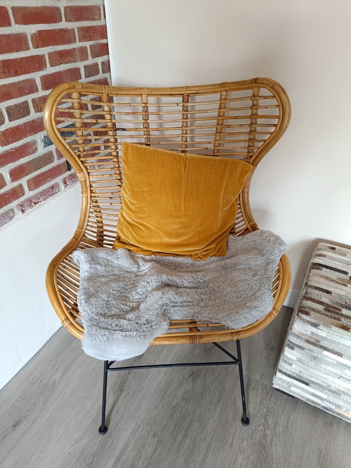 Rotan stoel met metalen onderstel, Ophalen, Gebruikt, Overige kleuren, Metaal