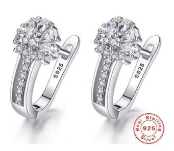 925 sterling zilveren oorbellen met zirkonen bloemen, Nieuw, Ophalen of Verzenden, Met edelsteen, Knopjes of Stekers
