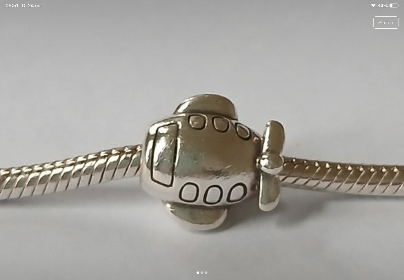 Pandora Bedel Vliegtuig, Ophalen of Verzenden, Zo goed als nieuw, Zilver, Pandora