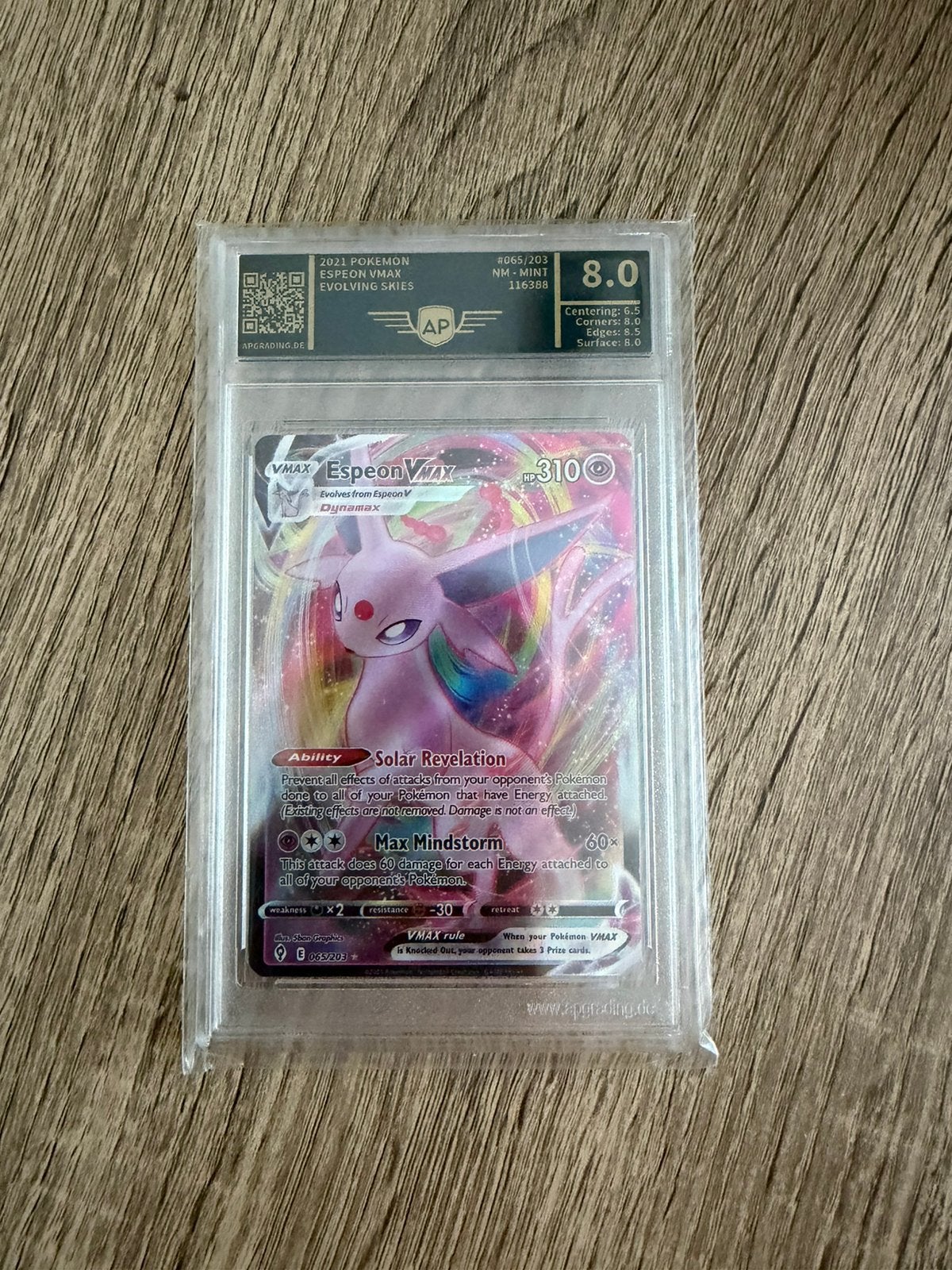 Espeon vmax ap 8.0, Ophalen of Verzenden, Zo goed als nieuw