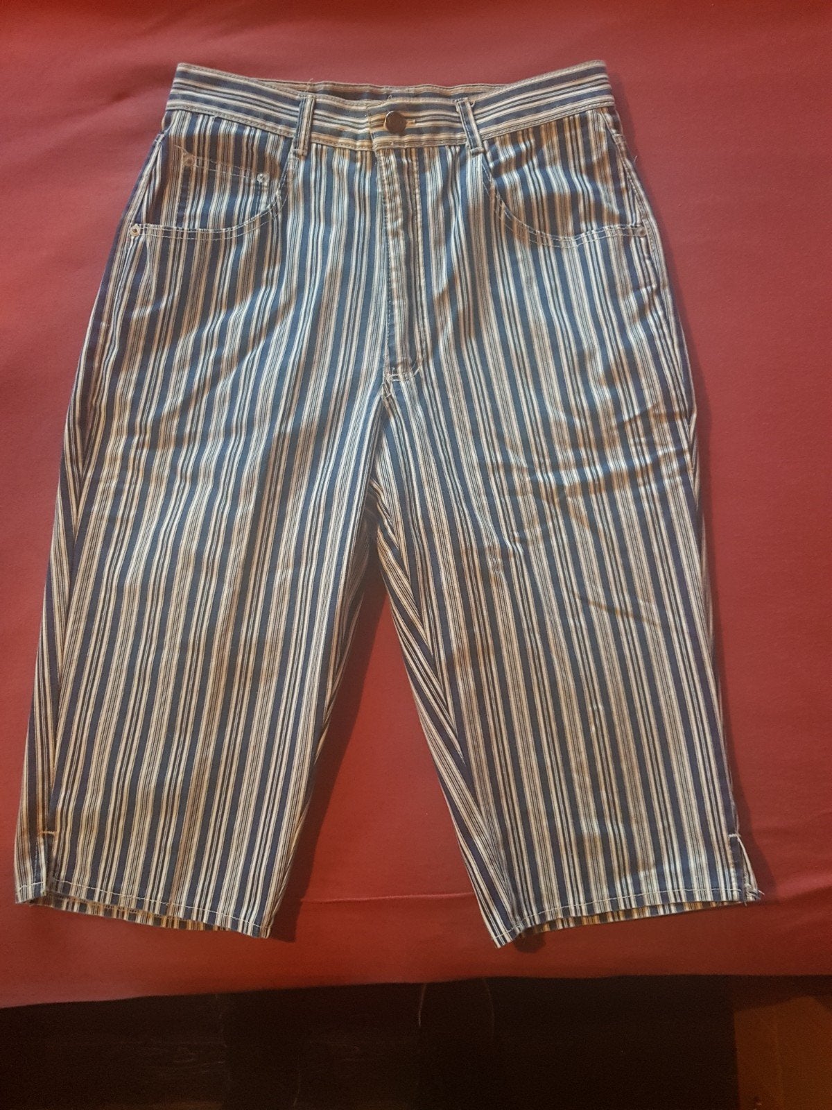 Vintage BC Original Gestreepte Denim Bermuda Shorts - 34, Ophalen of Verzenden, Blauw