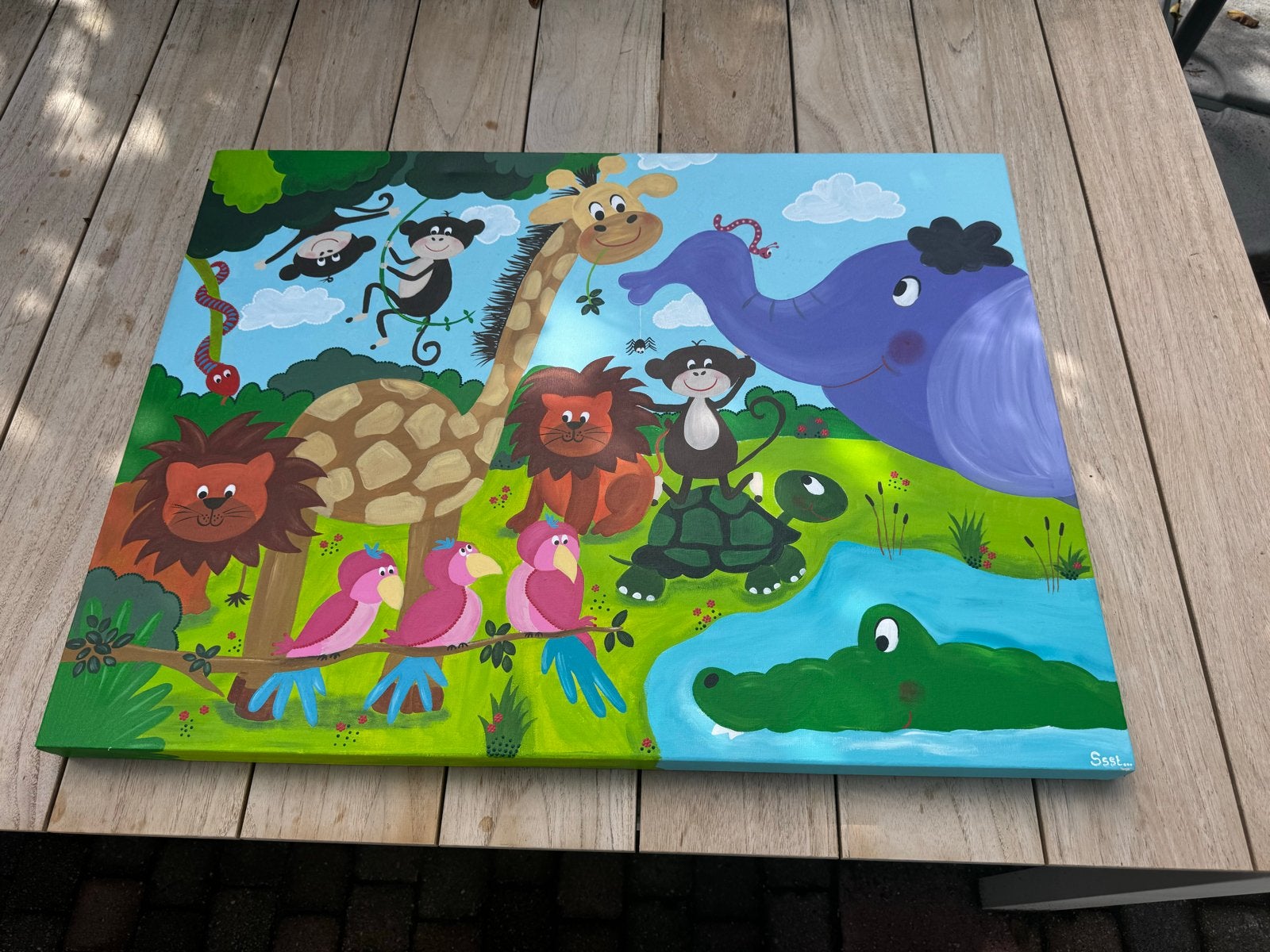 Vrolijk schilderij met dieren voor Kinderkamer 60x80cm, Antiek en Kunst, Ophalen