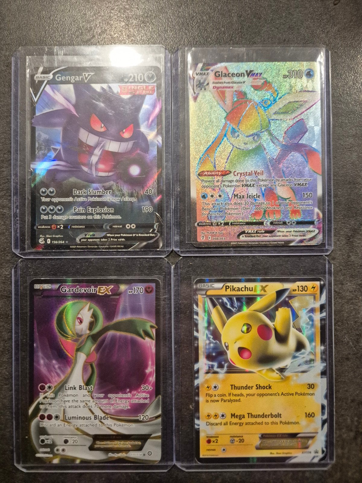 Pokémon – Gengar V, Glaceon VMAX, Gardevoir EX & Pikachu EX, Ophalen of Verzenden, Zo goed als nieuw