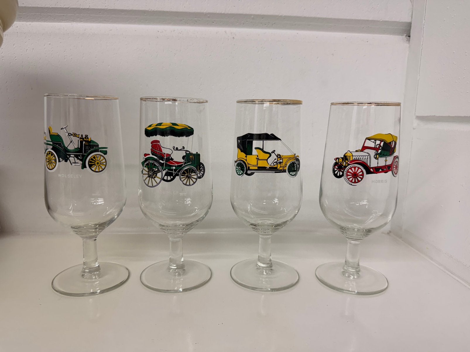 Vintage bier glazen met afbeelding oldtimers, jaren 60, Ophalen of Verzenden