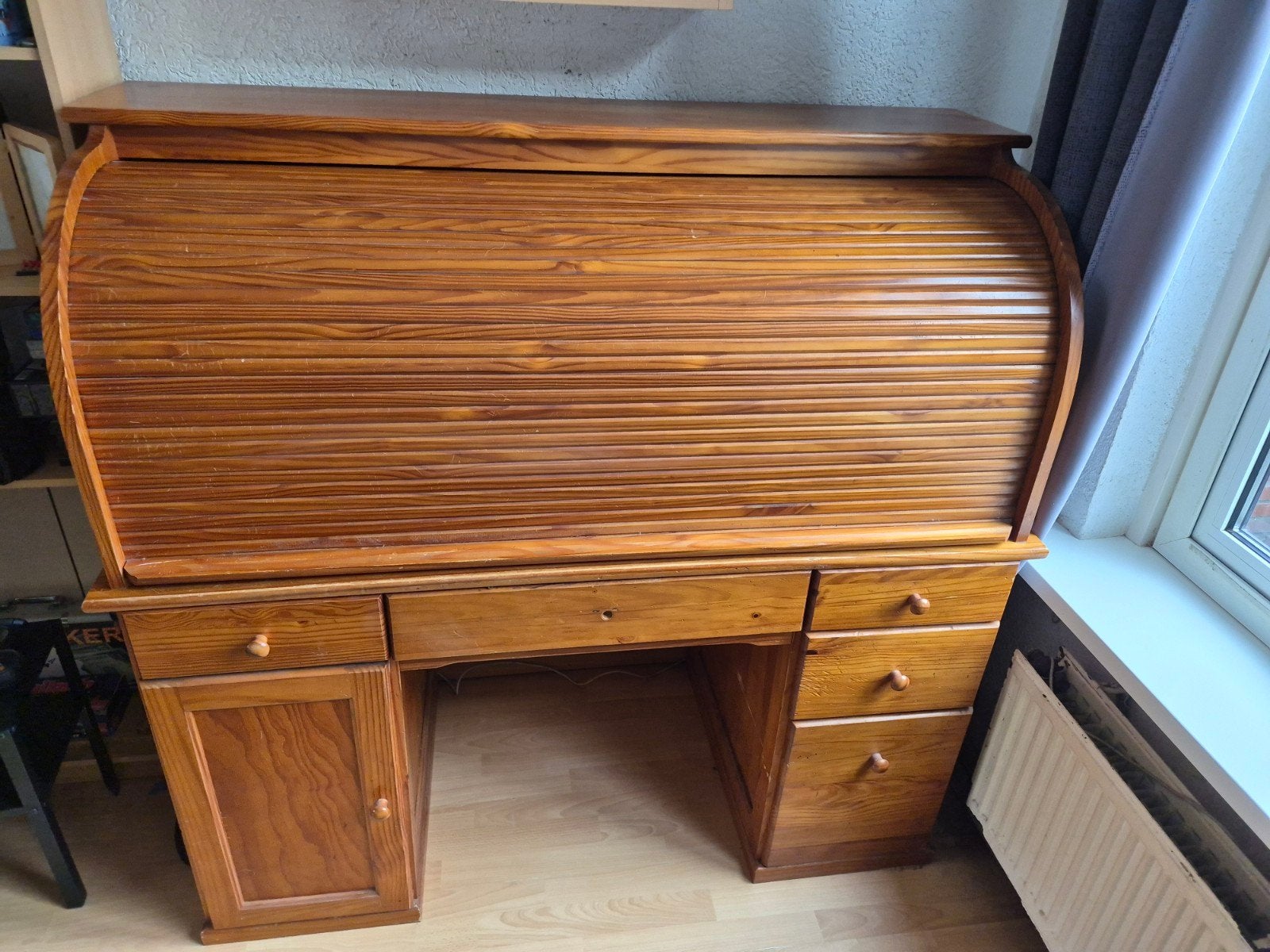 Vintage Secretaire Bureau met Rolluik - Hout, Ophalen, Met lades, Gebruikt, Hout