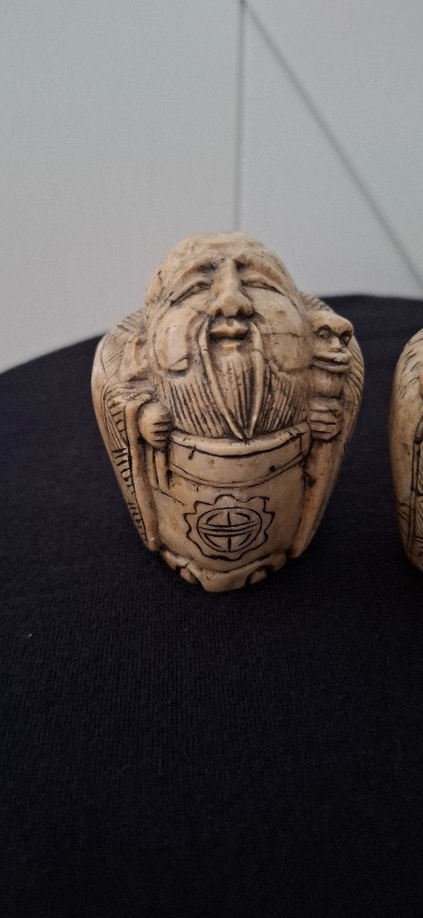 3 Aziatische Geluksgoden Beeldjes Oosters Speksteen, Ophalen of Verzenden, Zo goed als nieuw, Mens