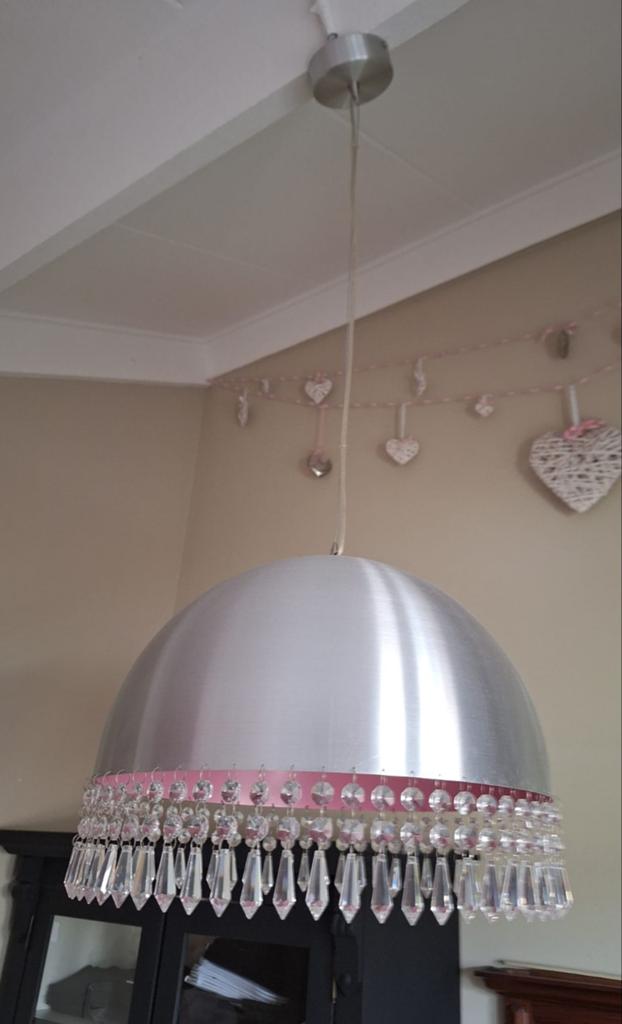 Design hanglamp met pegels - perfect voor meidenkamer, Gebruikt, Modern, Speels, Meidenkamer, Ophalen of Verzenden, Glas