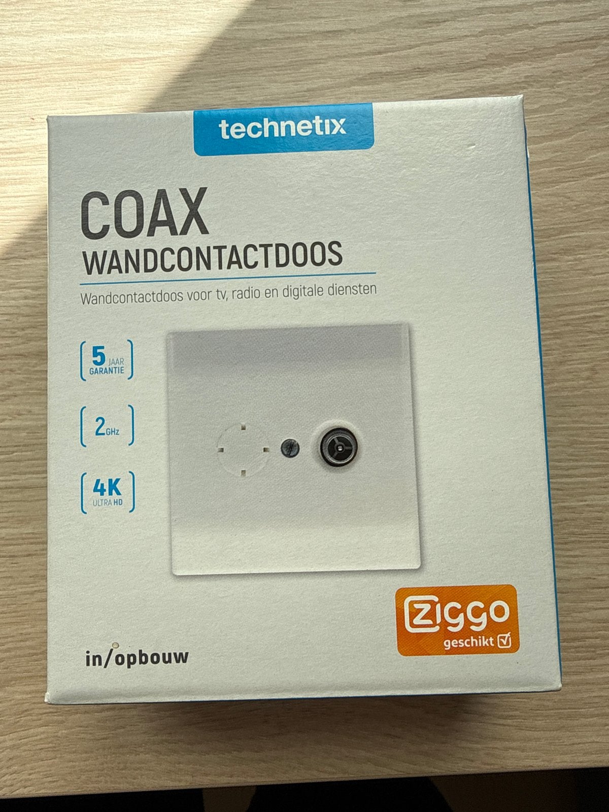 Nieuwe Technetix Coax Wandcontactdoos - Ziggo Geschikt, Ophalen of Verzenden, Nieuw, Coaxiale kabel
