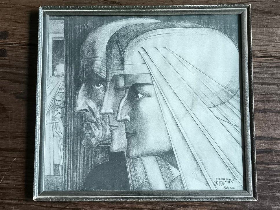 Lithografie Jan Toorop - Bezonkenheid, Meditatie, Vuur, Ophalen of Verzenden