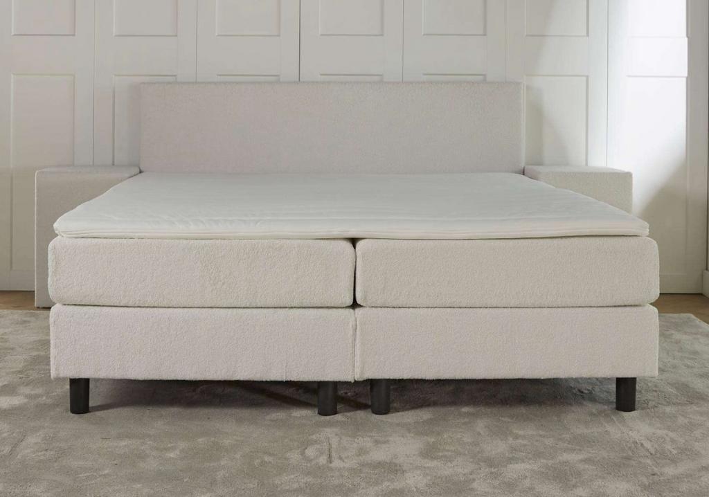 NIEUW!! Teddy boxspring 180x200 zand beige, incl topper!!, Beige, Tweepersoons, Ophalen of Verzenden, Zo goed als nieuw