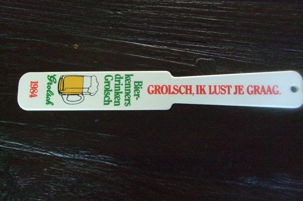 Grolsch spatel 1984 / afschuimer Grolsch, ik lust je graag, Ophalen of Verzenden, Nieuw, Overige typen, Grolsch
