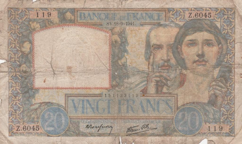 20 Francs 1941 Frankrijk., Ophalen of Verzenden, Frankrijk