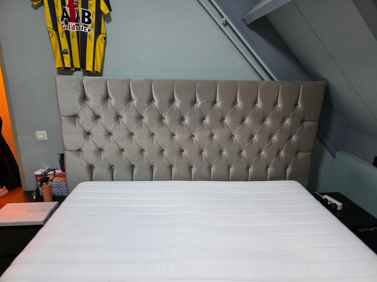 Luxe boxspring Tweepersoons Bed + Hoofdbord + Matras | zgan, Ophalen, Tweepersoons, Zo goed als nieuw, Matras