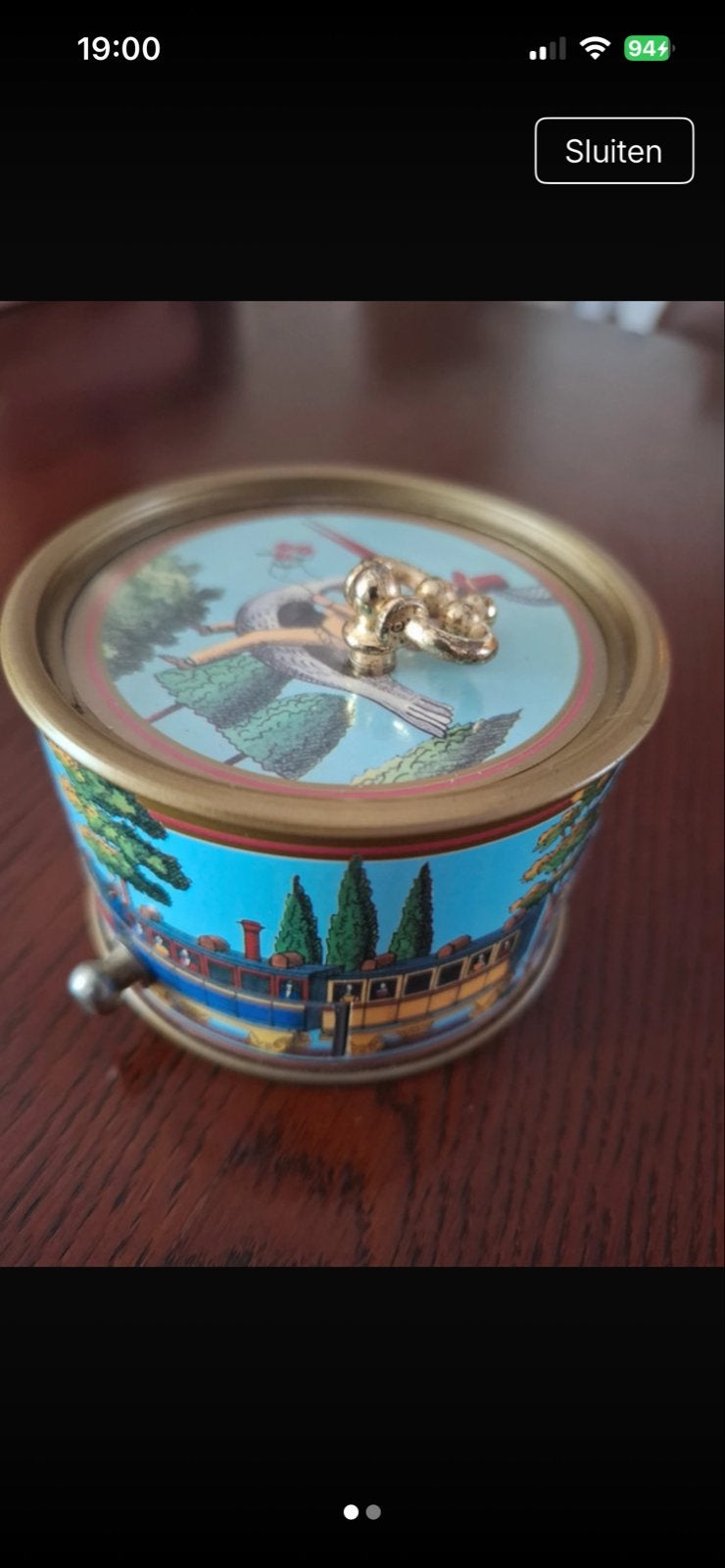 Vintage Blikken Muziekdoos met Geheim Laadje - Sprookje, Antiek en Kunst, Ophalen of Verzenden