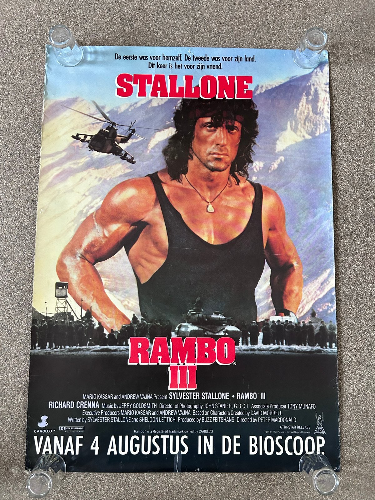 Vintage officiële affiche - Rambo 3 - Sylvester Stallone, Ophalen of Verzenden, Gebruikt