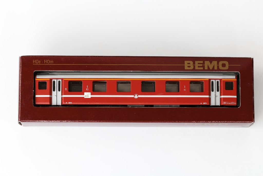 Bemo 4-Assig Personenrijtuig 1e Kl, BVZ ‘Glacier Express’, Overige merken, Gelijkstroom, Ophalen of Verzenden, Analoog