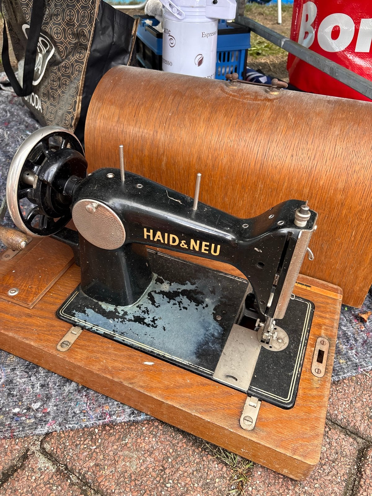 Antieke Haid & Neu naaimachine met houten kap, Antiek en Kunst, Ophalen