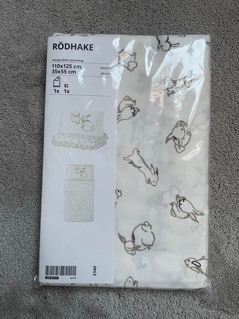 IKEA RÖDHAKE Dekbedovertrek en kussensloop konijn, Eenpersoons, Wit, Dekbedovertrek, Nieuw