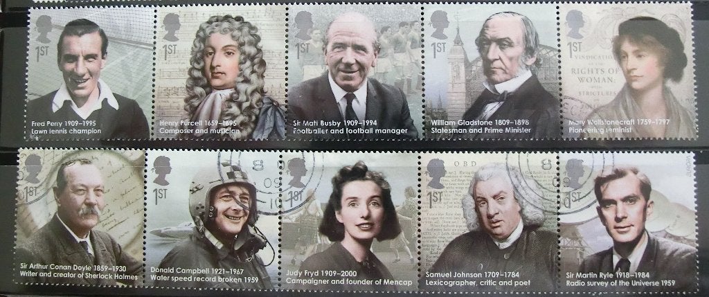Eminent Britons 2 x strip van 5, cpl set gest, Ophalen of Verzenden, Gestempeld