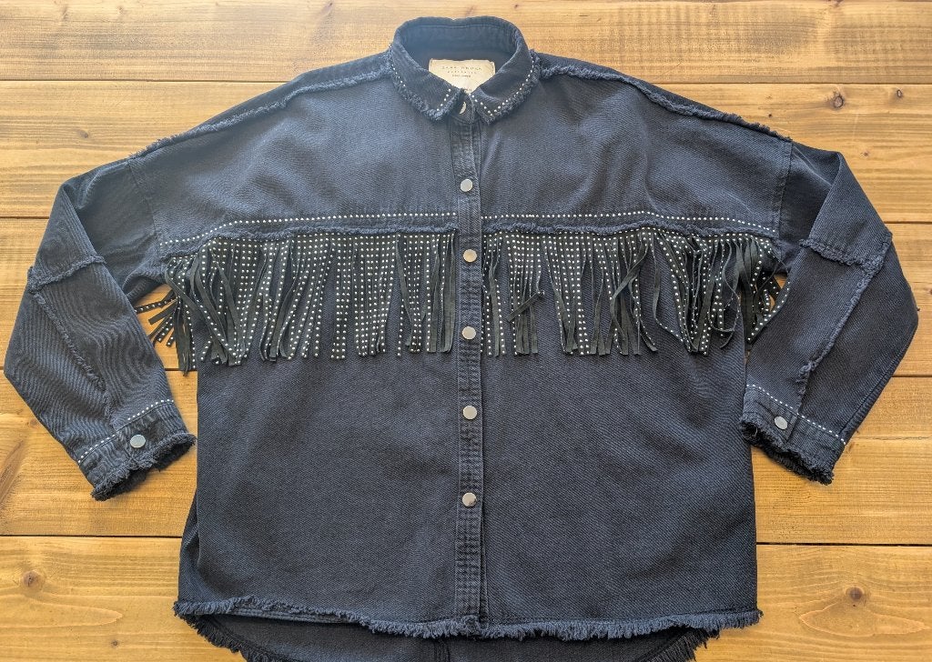 Zara Denim Jasje Met Strass Franjes Maat XS, Ophalen of Verzenden, Zo goed als nieuw, Maat 34 (XS) of kleiner, Zwart