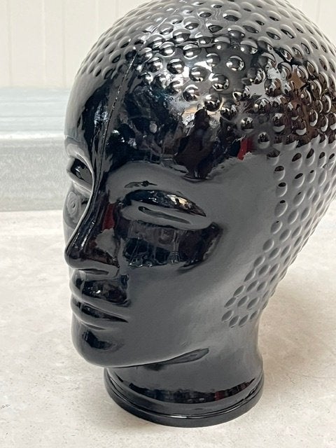 Jaren 70 glazen etalage hoofd zwart vintage retro design 70s, Vintage, ., Ophalen of Verzenden, .