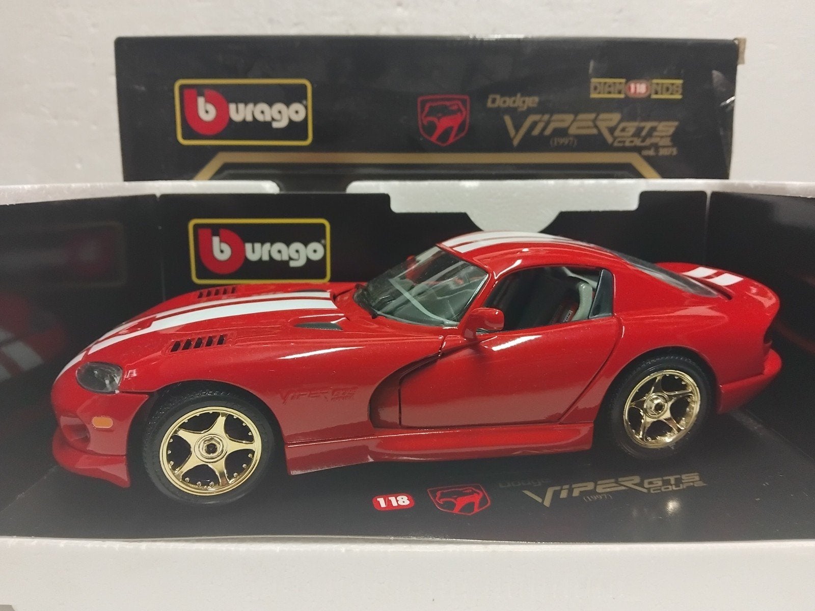 Dodge Viper GTS roid gold wheels Bburago metal 1:18 KRD, Ophalen of Verzenden, Zo goed als nieuw, Auto, Bburago