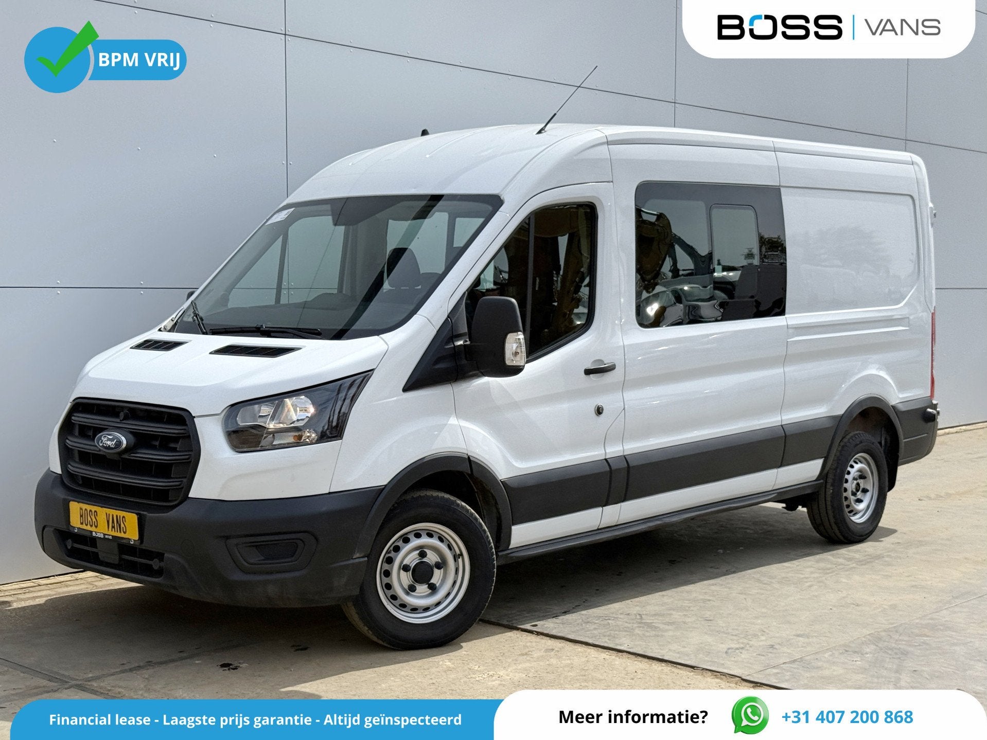 Ford Transit DC 2.0 TDCI L3H2 130PK 6- persoons Dubbele cabi, Zwart, 4 cilinders, 2212 kg, Wit