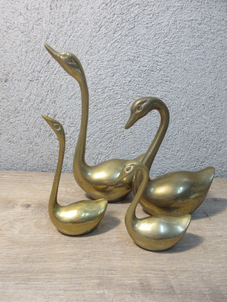 Vintage set van 4 koperen zwanen, Antiek en Kunst, Antiek | Koper en Brons, Ophalen of Verzenden
