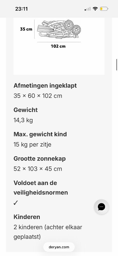 Duo buggy Deryan Elena, Ophalen of Verzenden, Nieuw, Overige merken, Verstelbare rugleuning