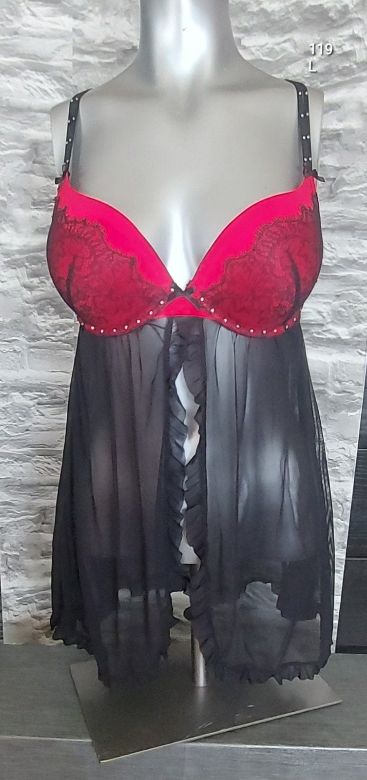 Sexy Zwart en rode babydoll  met kant, Hunkemöller, Ophalen of Verzenden, Zwart, Nachtkleding