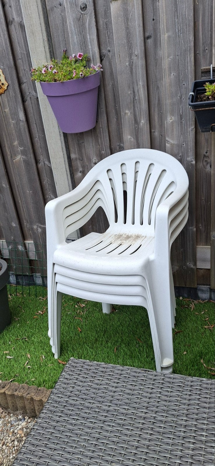 4 kuipstoelen, Tuin en Terras, Ophalen, Gebruikt, Kunststof, Stapelbaar