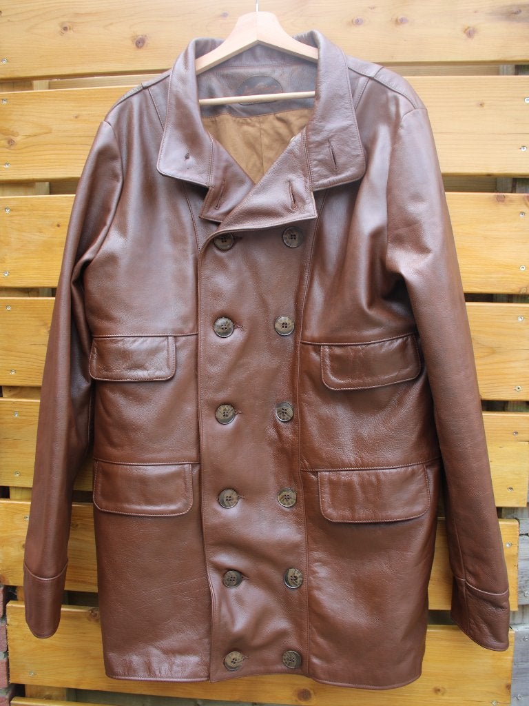 Vintage Jean Gaborit Paris 'Guynemer' bruine leren jas Large, Maat 52/54 (L), Bruin, Jean Gaborit, Ophalen of Verzenden